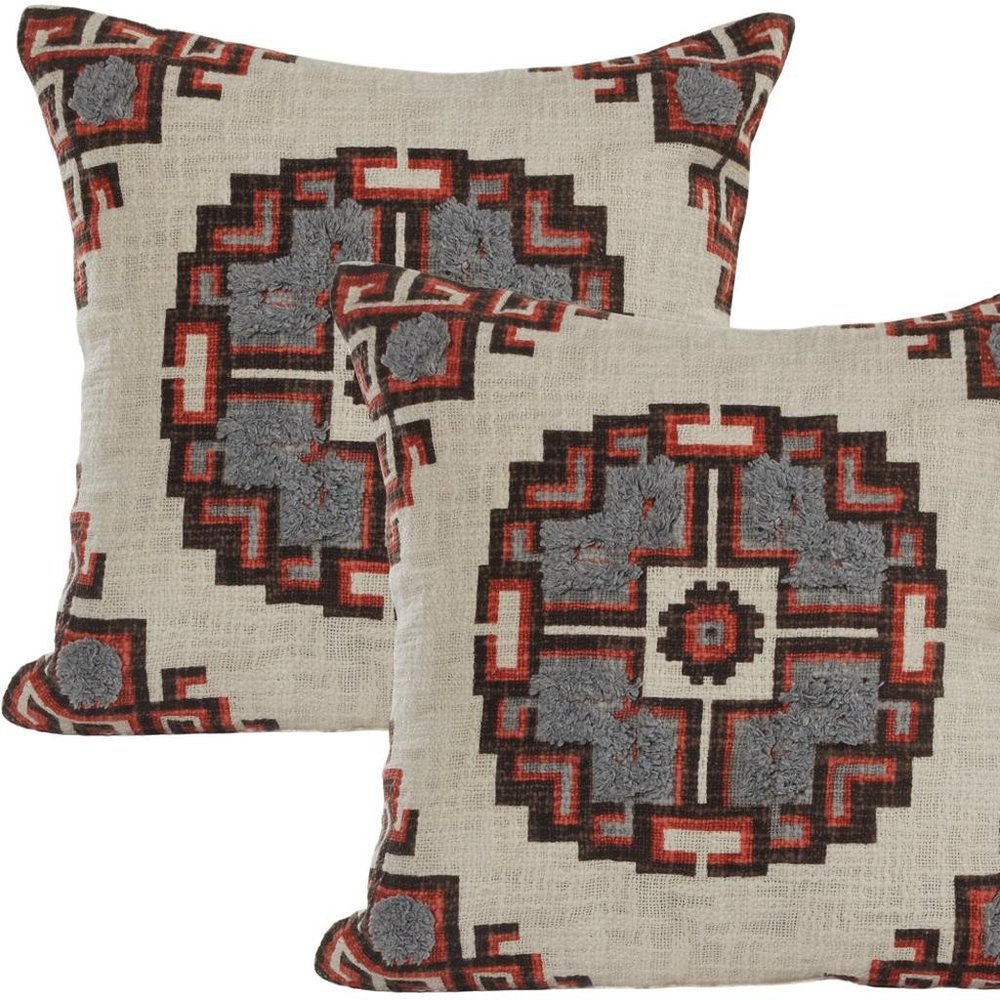 Set of Two 18" Brown And Beige Geometric Cotton Throw Pillows — view 5