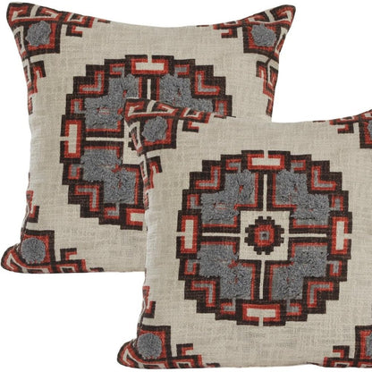 Set of Two 18" Brown And Beige Geometric Cotton Throw Pillows
