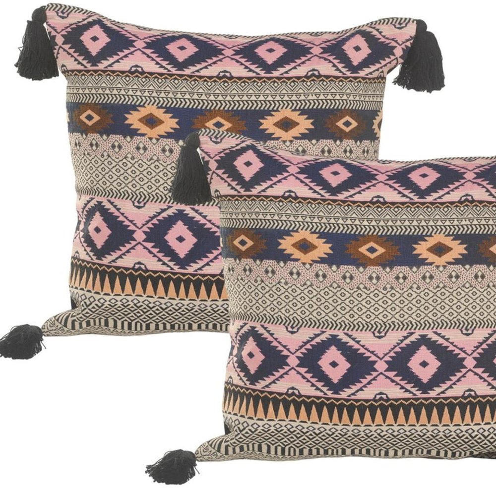 Set of Two 20" Black Yellow And Blush Geometric Cotton Blend Throw Pillows — view 2