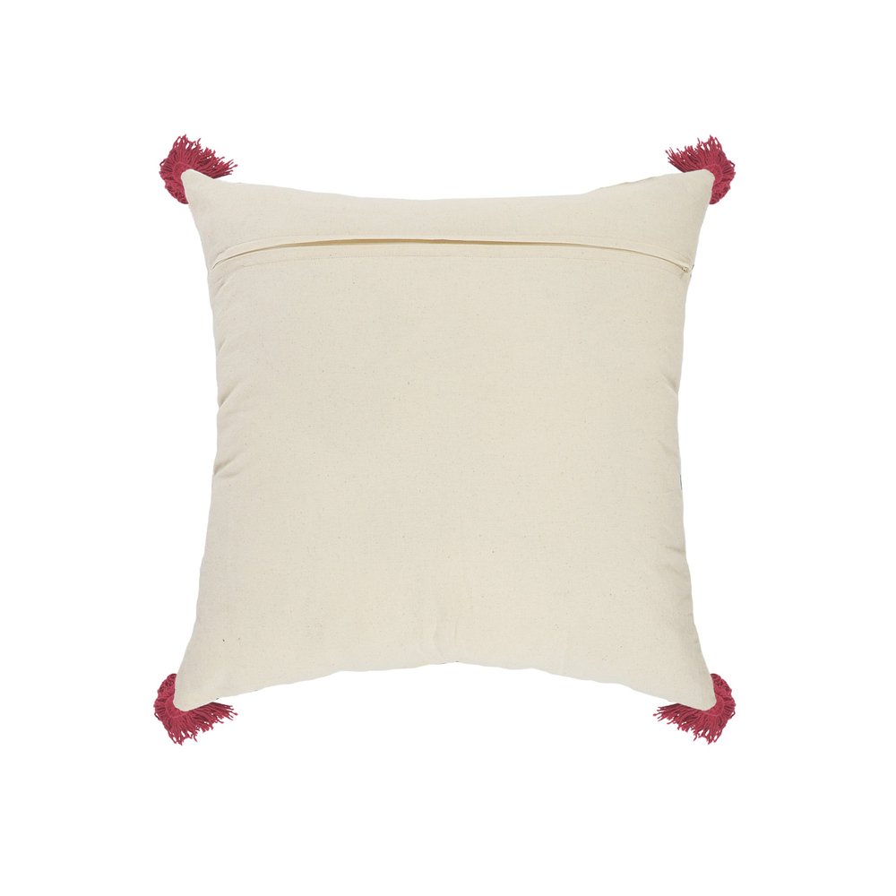 Set of Two 20" White Teal Blue Tan And Crimson Geometric Cotton Throw Pillows — view 4