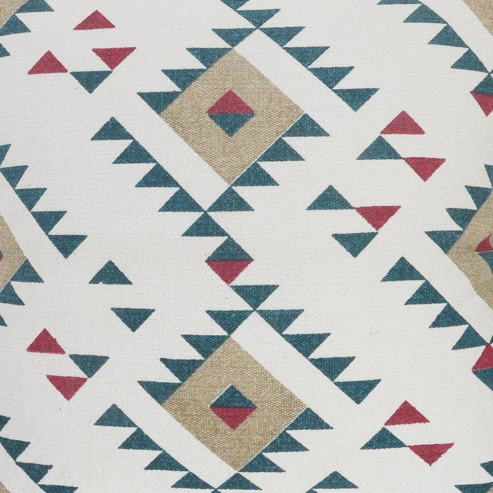 Set of Two 20" White Teal Blue Tan And Crimson Geometric Cotton Throw Pillows — view 5