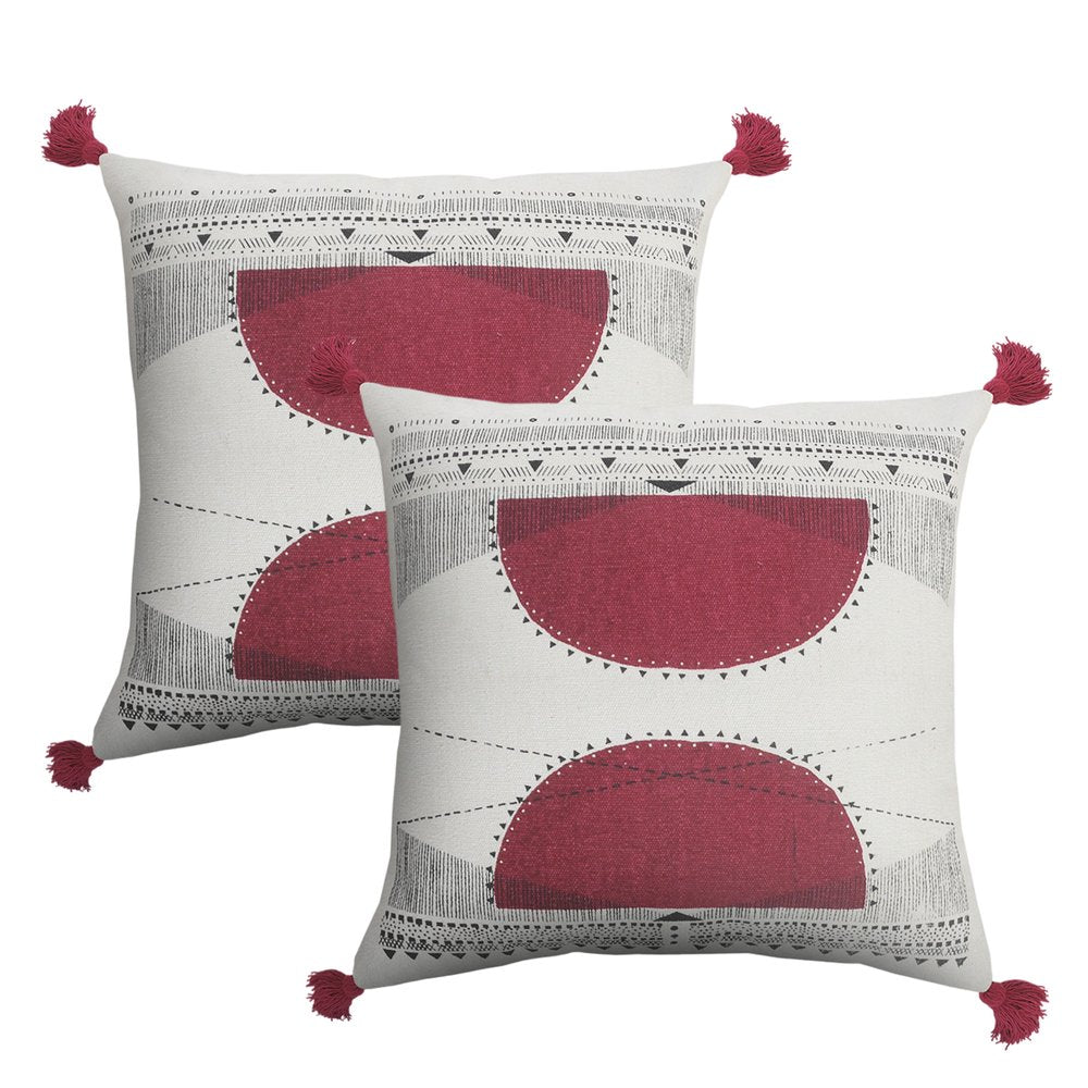 Set of Two 20" White And Black Geometric Cotton Throw Pillows