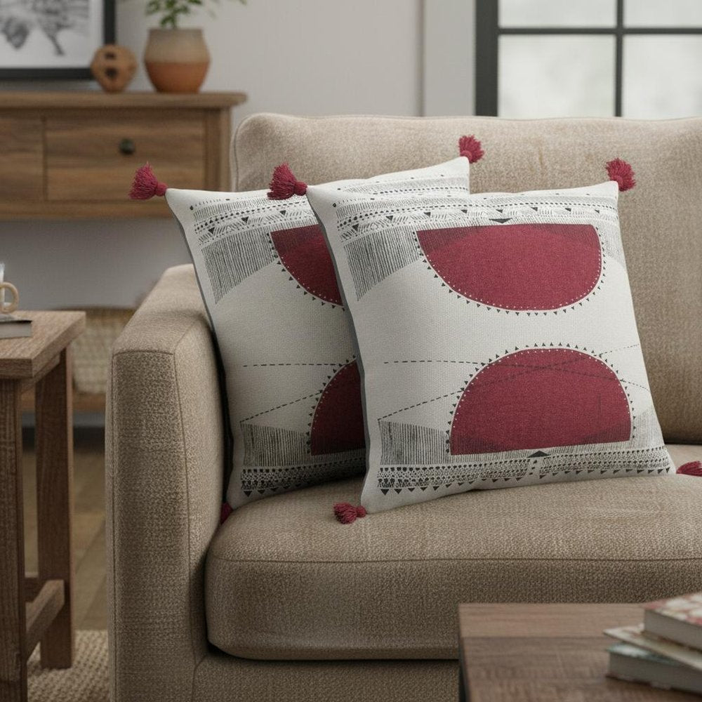 Set of Two 20" White And Black Geometric Cotton Throw Pillows — view 2