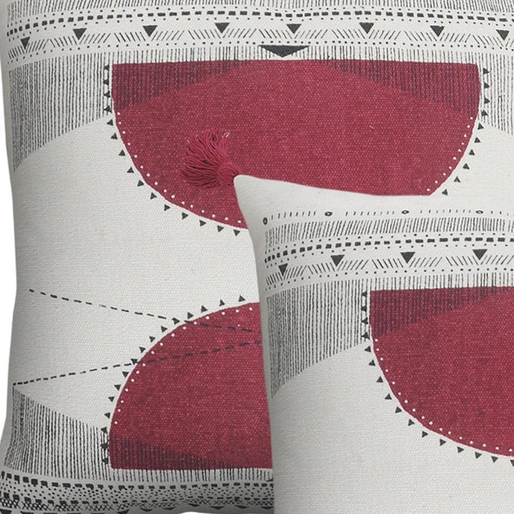 Set of Two 20" White And Black Geometric Cotton Throw Pillows — view 4
