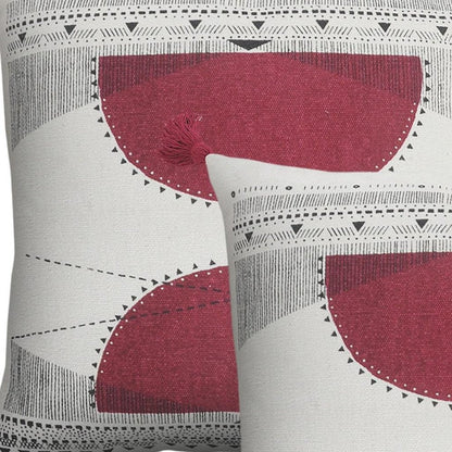 Set of Two 20" White And Black Geometric Cotton Throw Pillows