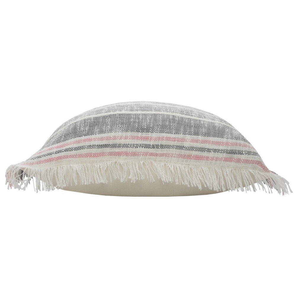 Set of Two 20" Gray And Pink Striped Cotton Throw Pillows with Fringe — view 2