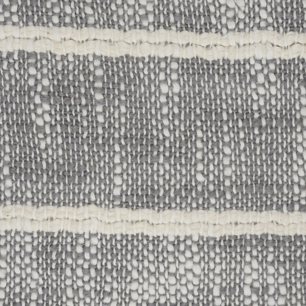 Set of Two 20" Gray And Pink Striped Cotton Throw Pillows with Fringe