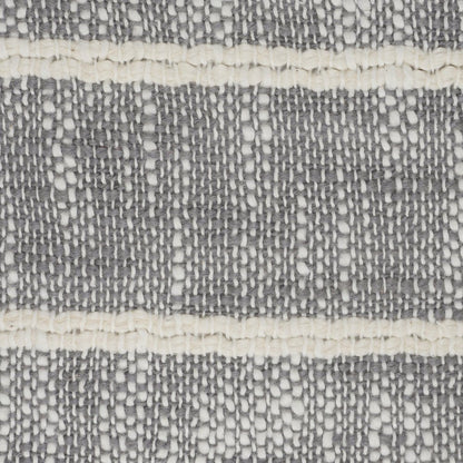Set of Two 20" Gray And Pink Striped Cotton Throw Pillows with Fringe