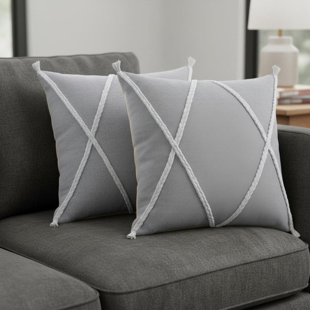 Set of Two 20" Gray And Light Gray Diamond Cotton Throw Pillows — view 10