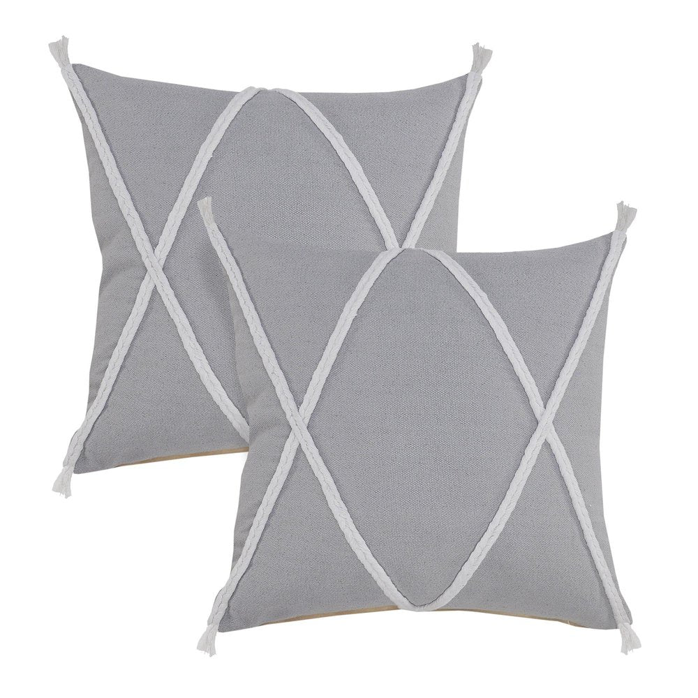 Set of Two 20" Gray And Light Gray Diamond Cotton Throw Pillows