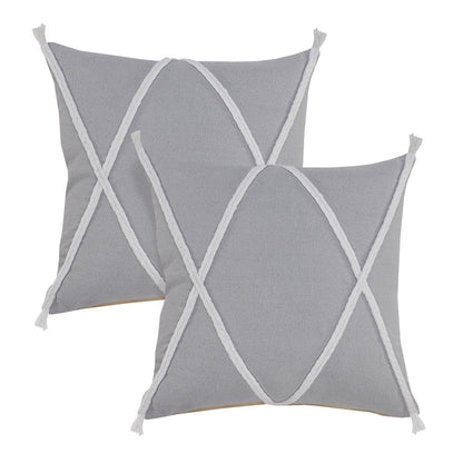 Set of Two 20" Gray And Light Gray Diamond Cotton Throw Pillows