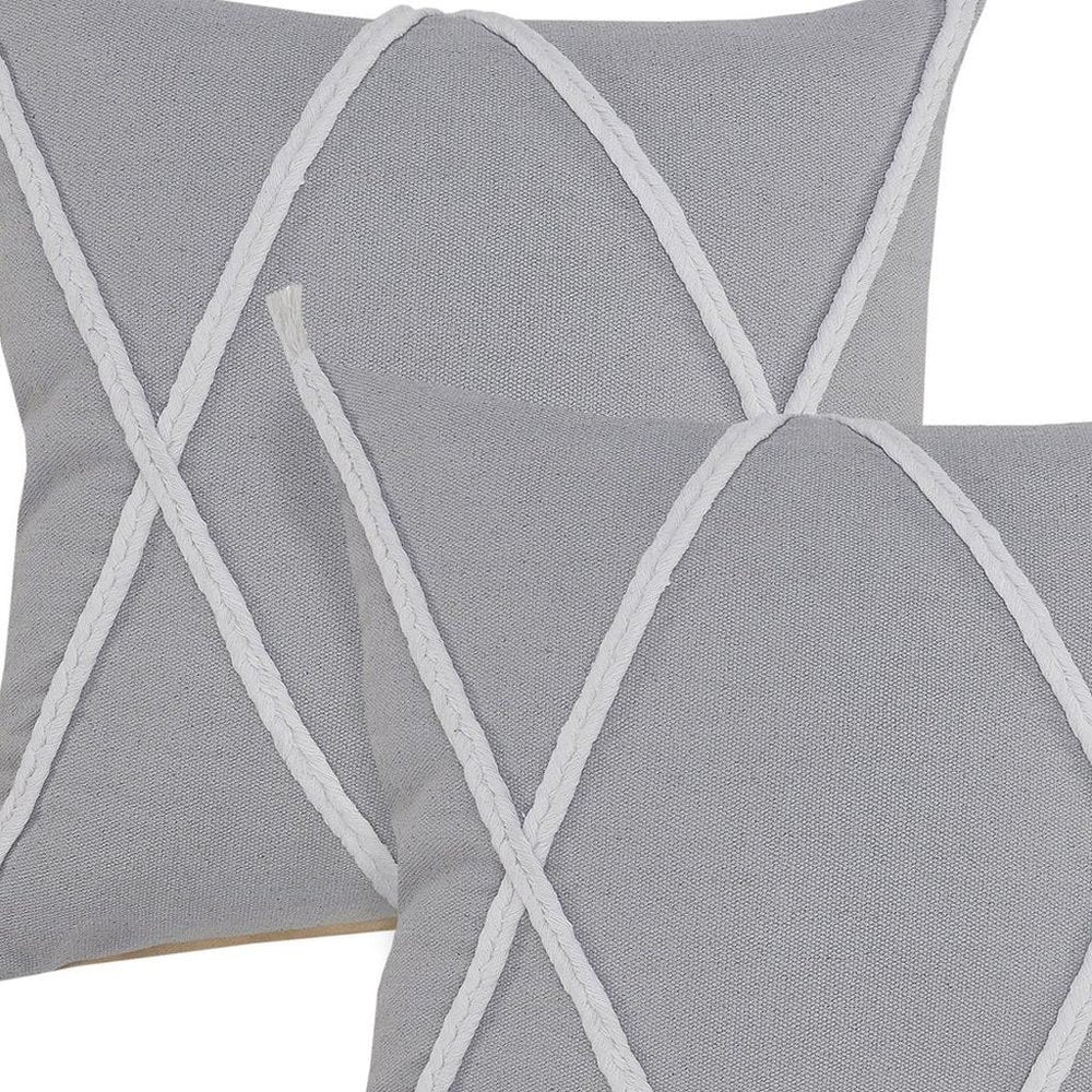 Set of Two 20" Gray And Light Gray Diamond Cotton Throw Pillows