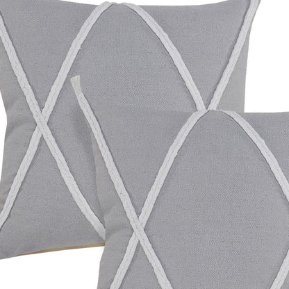 Set of Two 20" Gray And Light Gray Diamond Cotton Throw Pillows