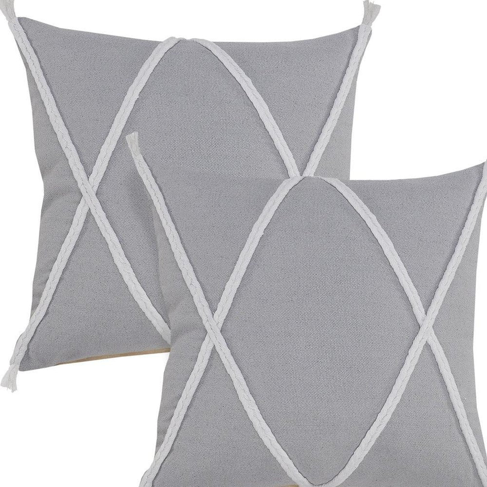 Set of Two 20" Gray And Light Gray Diamond Cotton Throw Pillows — view 3