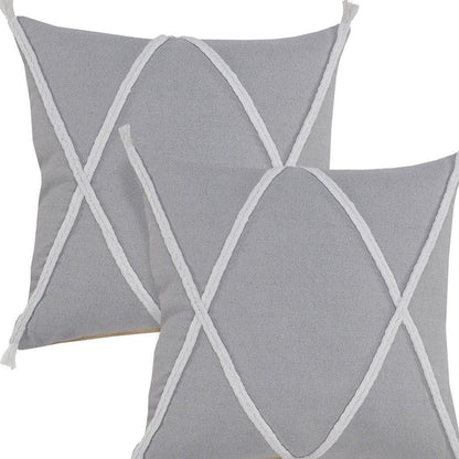 Set of Two 20" Gray And Light Gray Diamond Cotton Throw Pillows