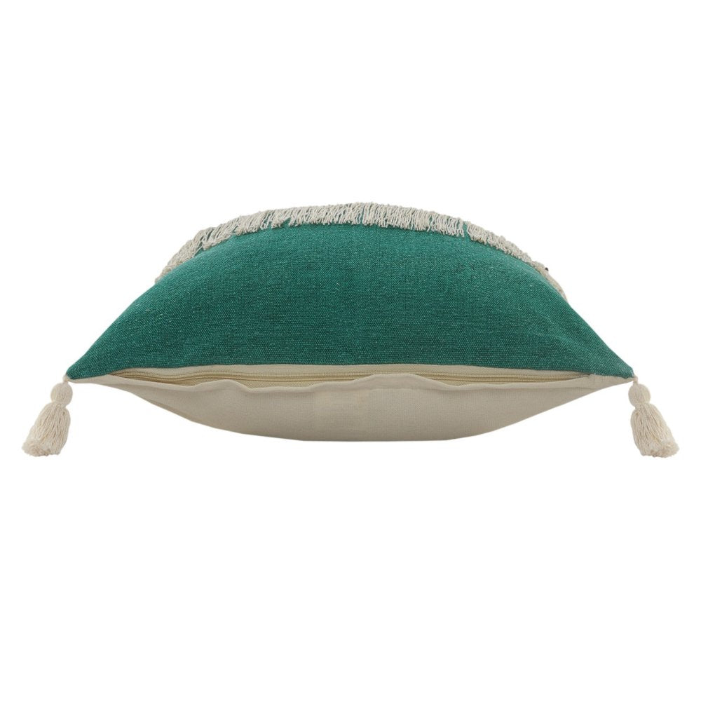 Set of Two 20" Green And Off White Color Block Cotton Throw Pillows