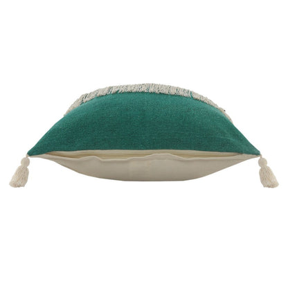 Set of Two 20" Green And Off White Color Block Cotton Throw Pillows