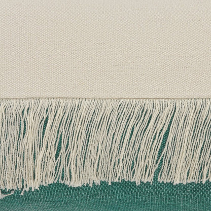 Set of Two 20" Green And Off White Color Block Cotton Throw Pillows