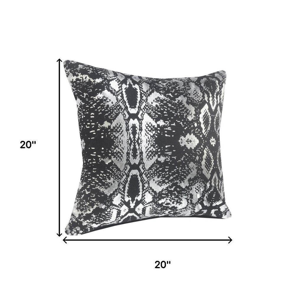 Set of Two 20" Black And Silver Cotton Throw Pillows