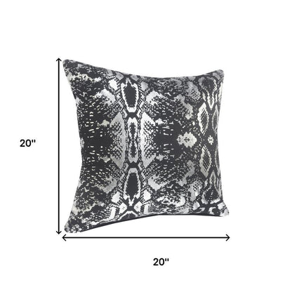 Set of Two 20" Black And Silver Cotton Throw Pillows