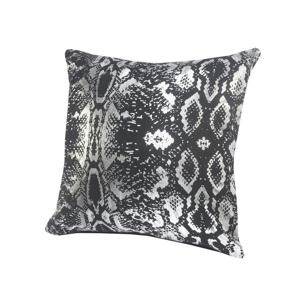Set of Two 20" Black And Silver Cotton Throw Pillows — view 9