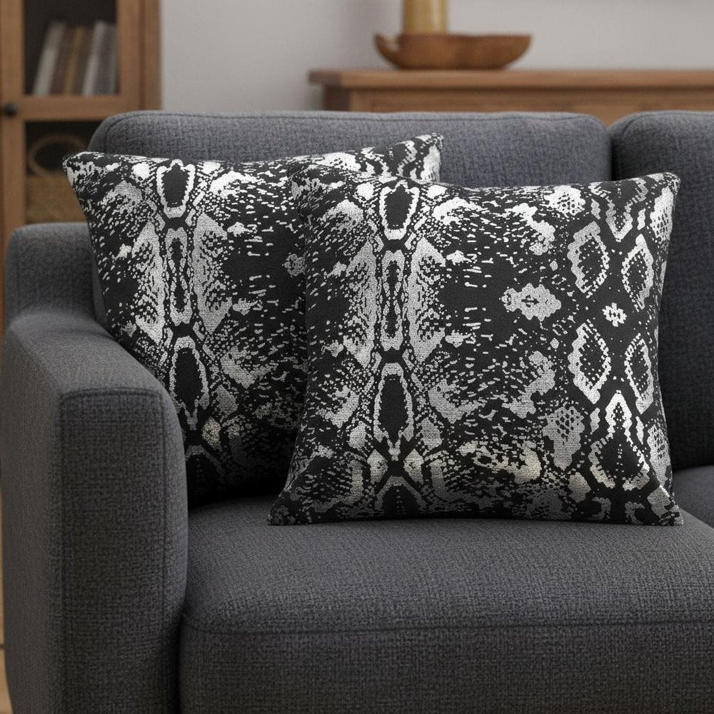 Set of Two 20" Black And Silver Cotton Throw Pillows — view 10