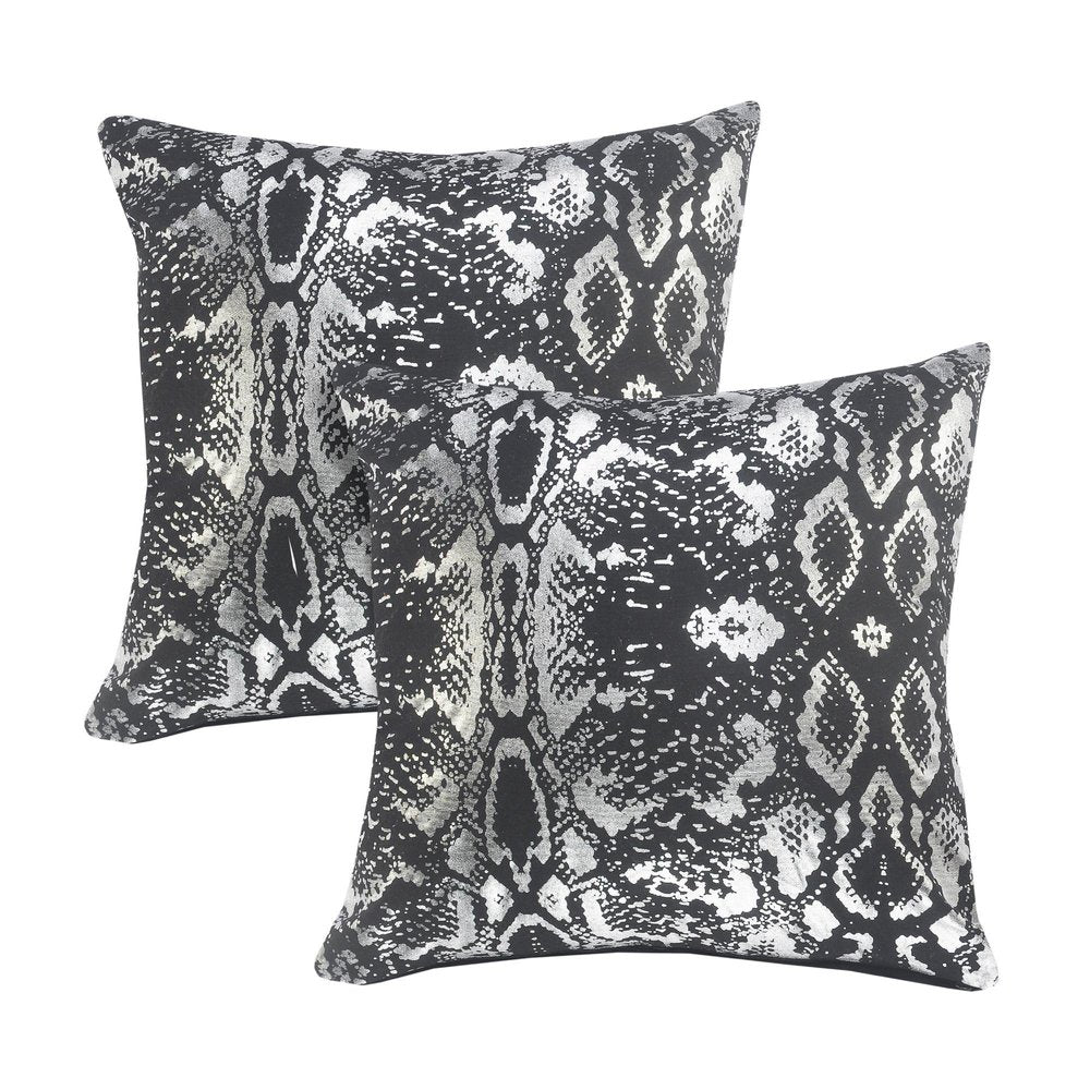 Set of Two 20" Black And Silver Cotton Throw Pillows