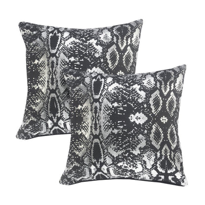 Set of Two 20" Black And Silver Cotton Throw Pillows