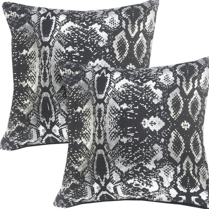 Set of Two 20" Black And Silver Cotton Throw Pillows