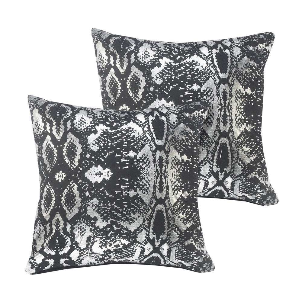 Set of Two 20" Black And Silver Cotton Throw Pillows