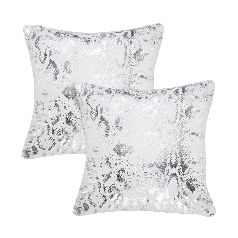Set of Two 20" White And Silver Cotton Throw Pillows — view 1