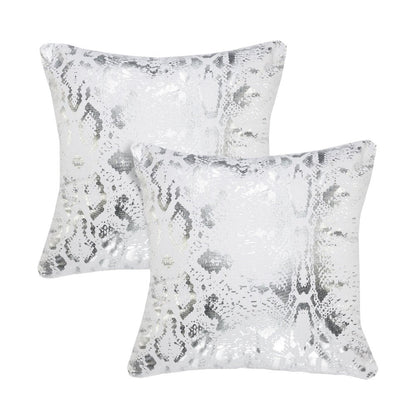 Set of Two 20" White And Silver Cotton Throw Pillows