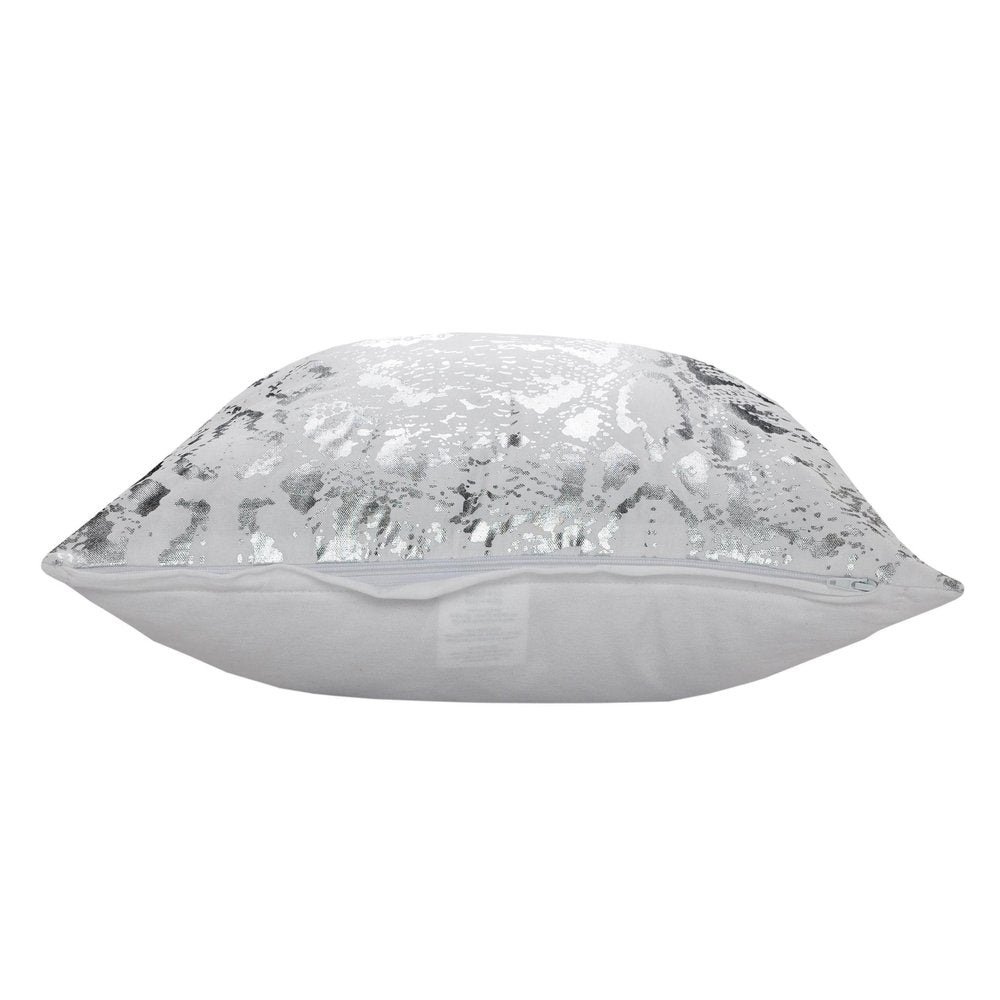 Set of Two 20" White And Silver Cotton Throw Pillows