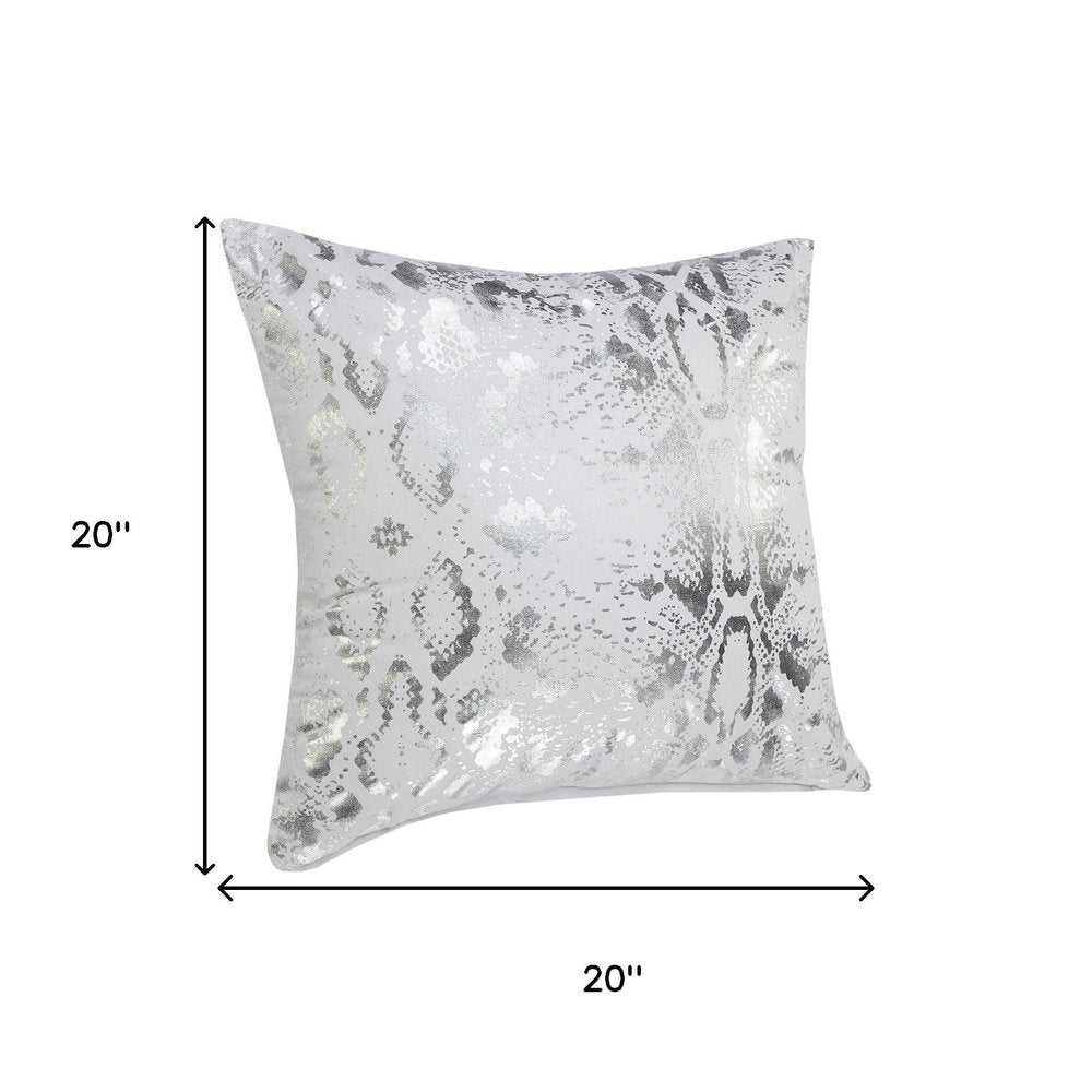 Set of Two 20" White And Silver Cotton Throw Pillows — view 7