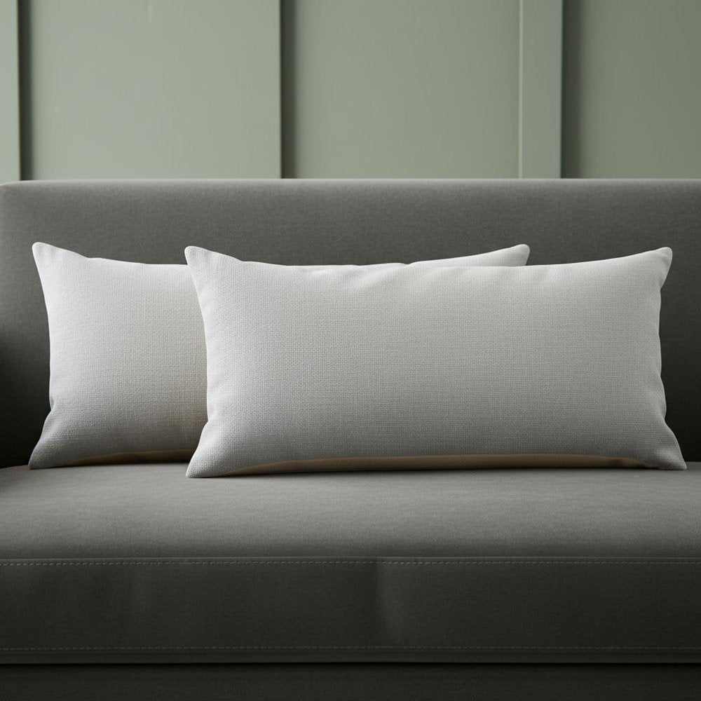 Set of Two 14" X 36" Gray Lumbar Cotton Throw Pillows