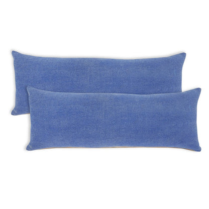 Set of Two 14" X 36" Blue Lumbar Cotton Throw Pillows