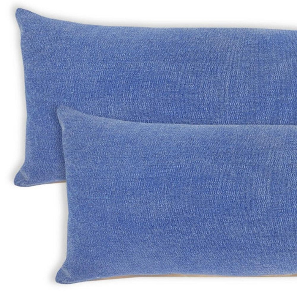 Set of Two 14" X 36" Blue Lumbar Cotton Throw Pillows