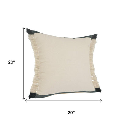Set of Two 20" Green And Ivory Cotton Throw Pillows