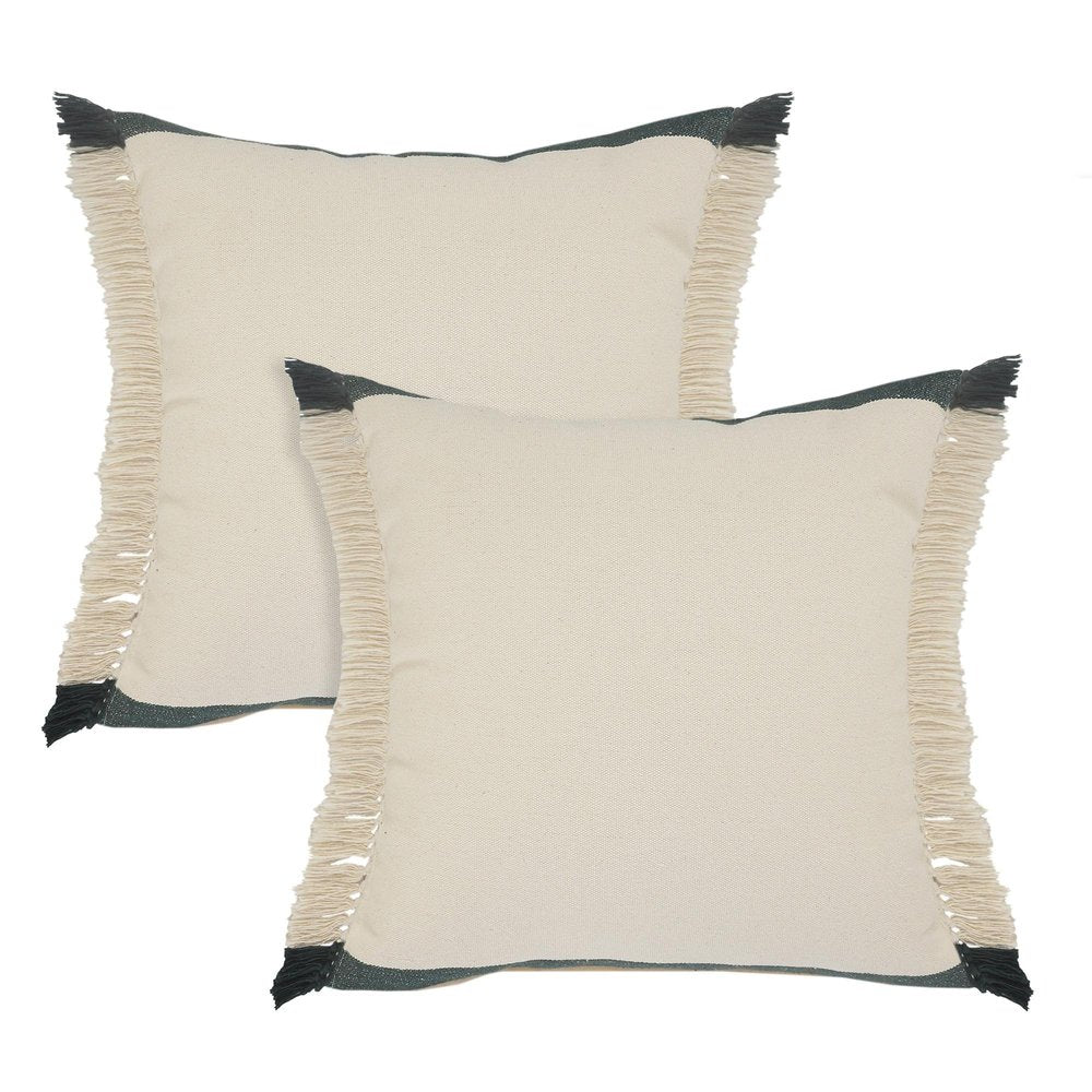 Set of Two 20" Green And Ivory Cotton Throw Pillows — view 1