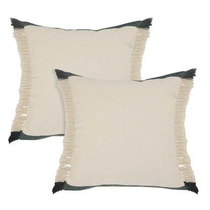 Set of Two 20" Green And Ivory Cotton Throw Pillows
