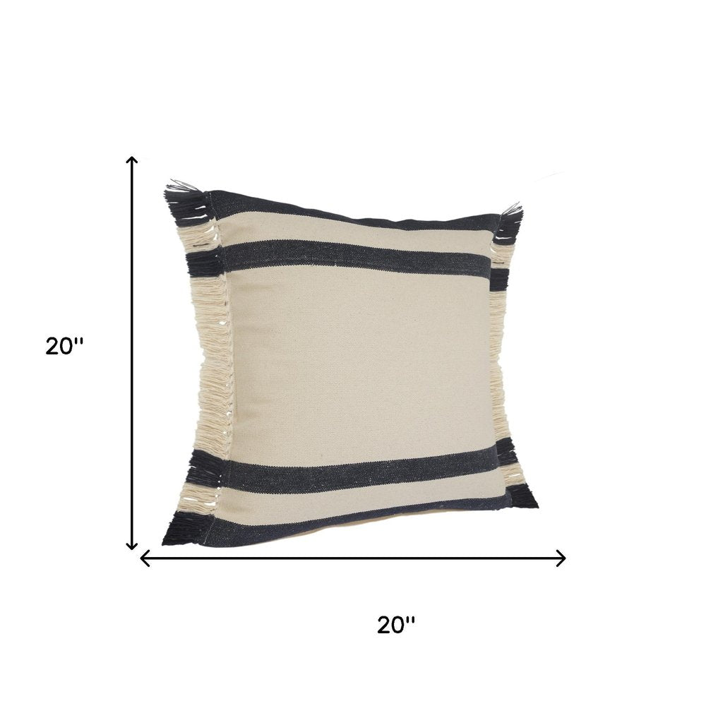 Set of Two 20" Blue And White Striped Cotton Throw Pillows with Fringe — view 6