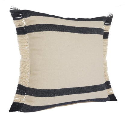 Set of Two 20" Blue And White Striped Cotton Throw Pillows with Fringe