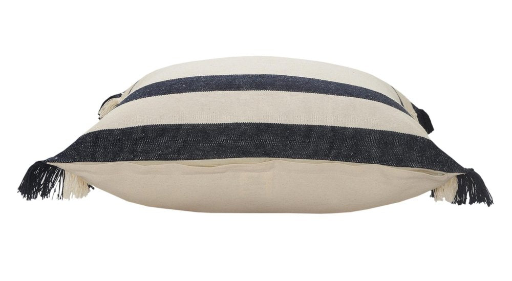 Set of Two 20" Blue And White Striped Cotton Throw Pillows with Fringe — view 3