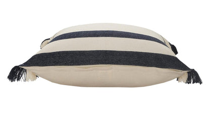 Set of Two 20" Blue And White Striped Cotton Throw Pillows with Fringe