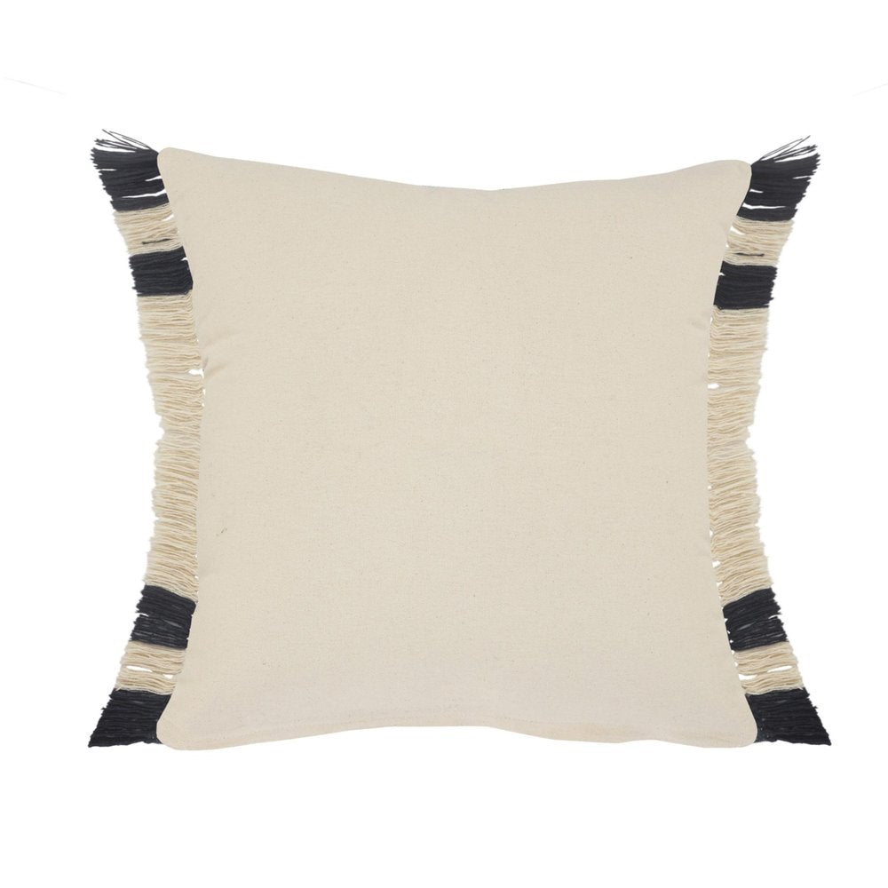Set of Two 20" Blue And White Striped Cotton Throw Pillows with Fringe