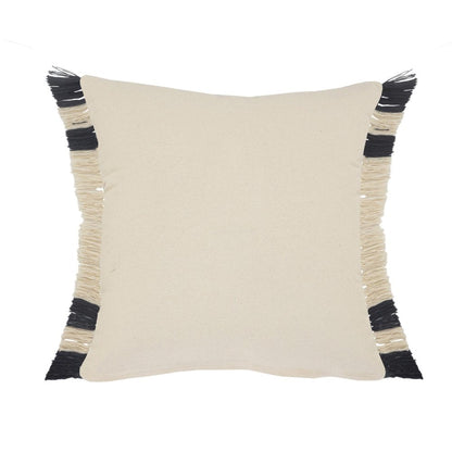 Set of Two 20" Blue And White Striped Cotton Throw Pillows with Fringe