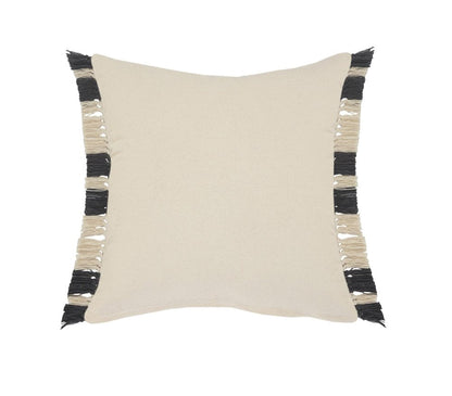 Set of Two 20" Off White And Gray Striped Cotton Throw Pillows with Frosted And Fringe