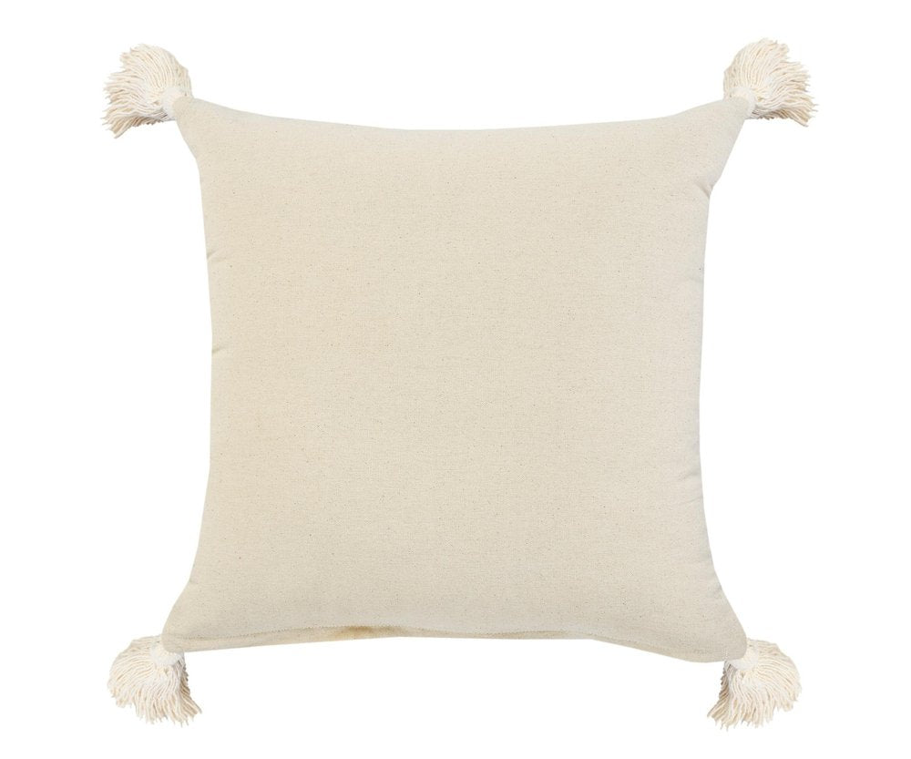 Set of Two 20" Ivory And Turquoise Striped Cotton Throw Pillows with Tassels And Texture