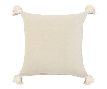Set of Two 20" Ivory And Turquoise Striped Cotton Throw Pillows with Tassels And Texture