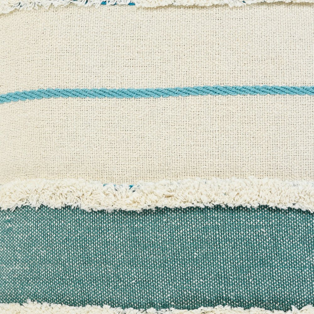 Set of Two 20" Ivory And Turquoise Striped Cotton Throw Pillows with Tassels And Texture — view 4